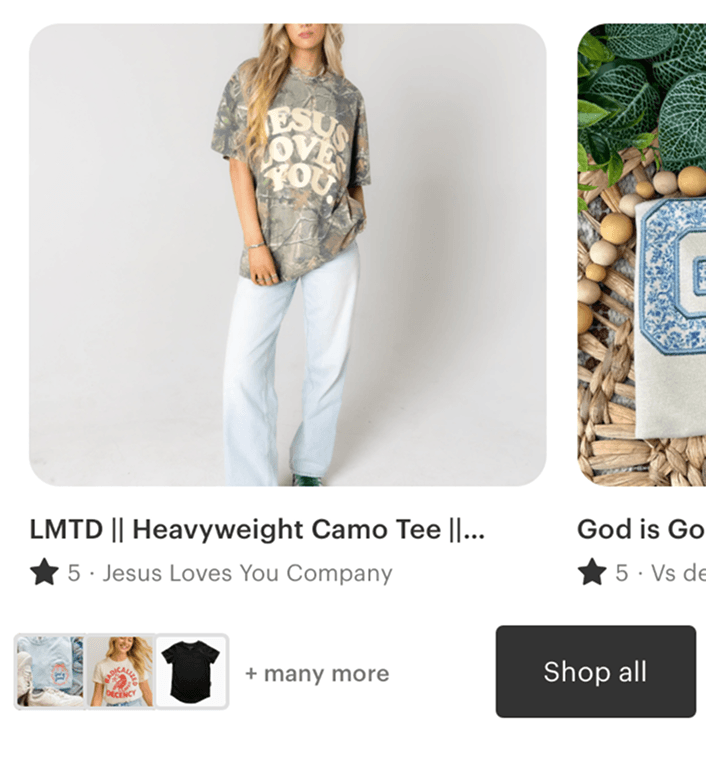 Faire Wholesale showing image-led assortment discovery for a retailer sourcing graphic tees