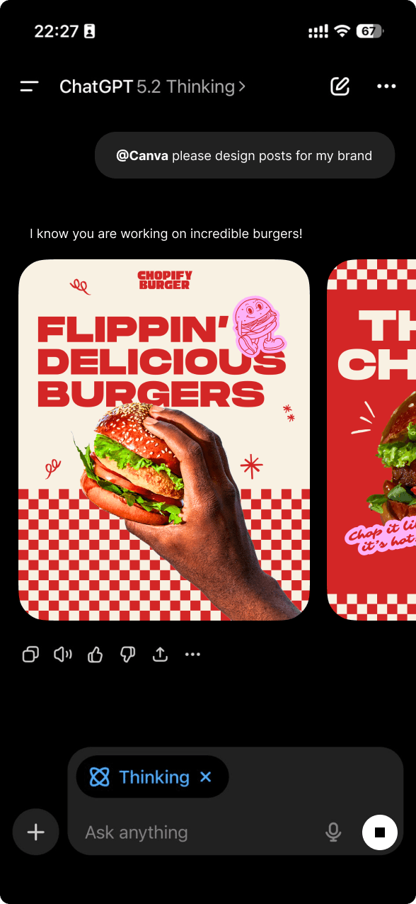 MCP app rendering interactive product cards inside a ChatGPT conversation — showing images, prices, and action buttons