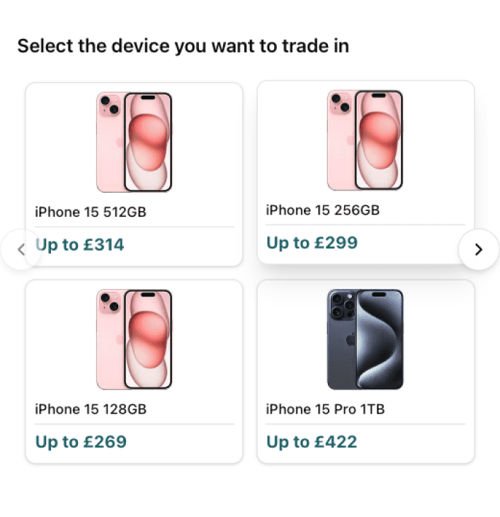 Recommerce Trade-in showing device selection and estimated trade-in values inside ChatGPT