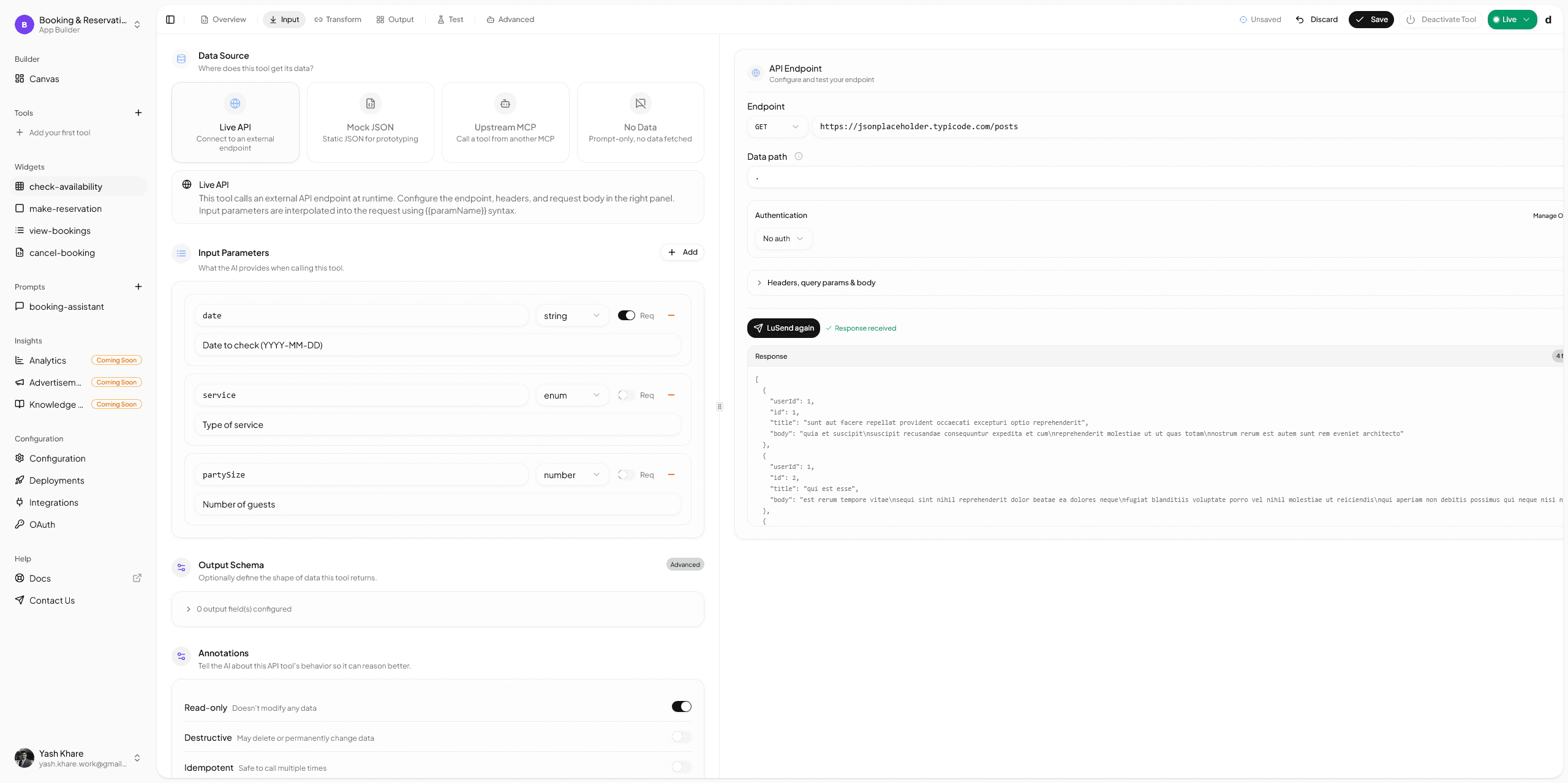 Tool configuration panel showing city and units parameters