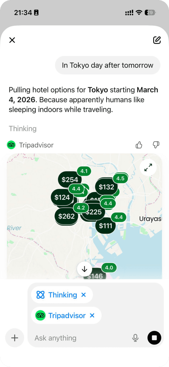 Travel planning workflow in chat